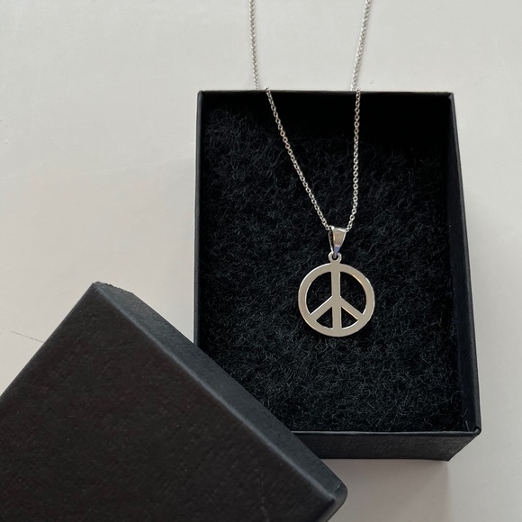 Set Collana E Orecchini Peace Sign Stile Hippie Anni 60-70 - Gioielli Vintage In Argento Per Donne E Uomini - Foto 4